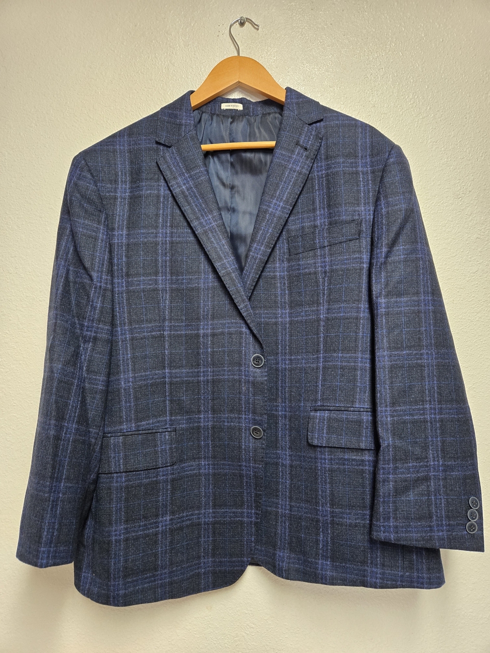 Joseph Abboud Heritage Blazer Mens 44R Blue Plaid Wool Zignone Italy Sport Coat